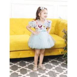 The Lush Affair Girls Floral Printed Flutter Sleeve A-Line Dress-picture-40