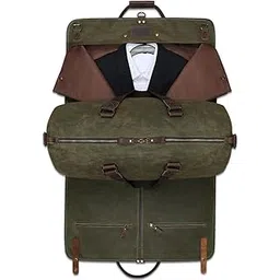 the luxury access 2-in-1 Canvas Leather Suit Luggage Garment Duffle Bag with Detachable Shoulder Strap for Travel and Business Trips 25 Litre Capacity (Army Green)-picture-53
