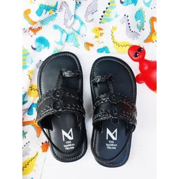 THE MADRAS TRUNK Kids Black Leather Kolhapuri Comfort Sandals-picture-39