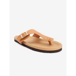 THE MADRAS TRUNK Men Tan Leather T-Strap Comfort Sandals with Buckles-picture-37