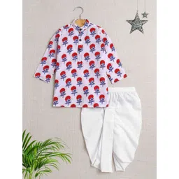 The Magic Wand Boys Floral Printed Mandarin Collar Pure Cotton Kurta with Dhoti Pants-picture-14
