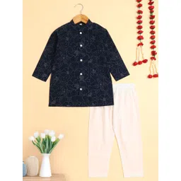 The Magic Wand Boys Floral Printed Mandarin Collar Straight Pure Cotton Kurta With Pyjamas-picture-29