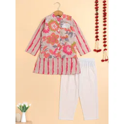 The Magic Wand Boys Floral Printed Regular Pure Cotton Kurta with Pyjamas-picture-44