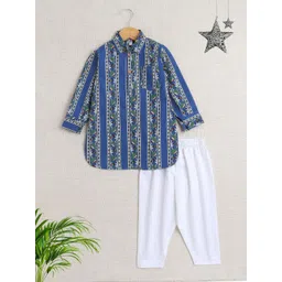 The Magic Wand Boys Floral Printed Shirt Collar Straight Kurta with Pyjamas-picture-19