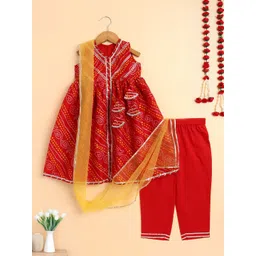The Magic Wand Girls Bandhani Printed Cotton Anarkali Kurta with Trousers & Dupatta-picture-57