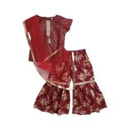 The Magic Wand Girls Floral Printed Pure Cotton Kurta with Palazzo & Dupatta-picture-40