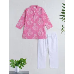 The Magic Wand Girls Floral Printed Regular Pure Cotton Kurta with Trousers-picture-26