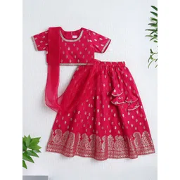 The Magic Wand Girls Printed Zari Work Ready To Wear Lehenga & Blouse With Dupatta-picture-25