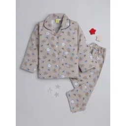 The Magic Wand Kids Beige Cotton Printed Full Sleeves Shirt Set-picture-22