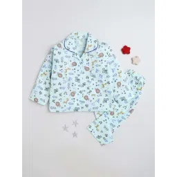 The Magic Wand Kids Blue Cotton Printed Full Sleeves Shirt Set-picture-11