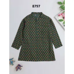 The Magic Wand Kids Green Cotton Floral Print Full Sleeves Kurta-picture-14
