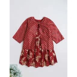 The Magic Wand Kids Maroon Printed Dress Set-picture-11