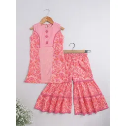 The Magic Wand Kids Pink Cotton Floral Print Kurta Set-picture-18