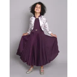 The Magic Wand Kids Purple & White Floral Print Gown Set-picture-36