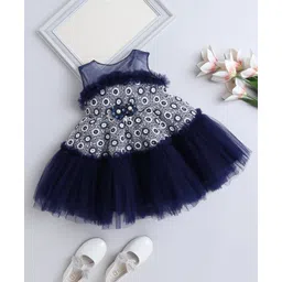 The Magic Wand Sleeveless Stones Embellished & Thread Work Detailed Net Dress - Blue-picture-10