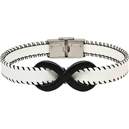 the men thing INFINITY NOIR - White 10mm Genuine Leather Bracelet with Stainless Steel Fold-Over Push Clasp for Men & Boys (8 inch)-picture-53