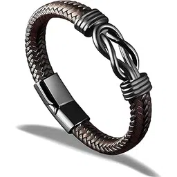 the men thing LOVE KNOT BROWN - Genuine Leather Braided Bracelet with Stainless Steel Magnetic Buckle for Men & Boys (8 inch)-picture-40