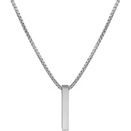 the men thing THE ULTRA SLEEK (T) - Pure Titanium Steel Ultra Polished 3D Silver Cuboid Vertical Bar Pendant with 24inch Round Box Chain for Men & Boys-picture-14