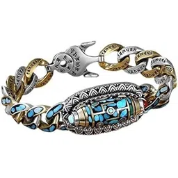 the men thing TURQUOISE NINE-EYED DZI - 12mm Pure Copper Bracelet with Box Clasp for Men & Boys (8 inch)-picture-48