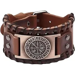 the men thing WAYFINDER VIKING BROWN - 38" mm Wide Genuine Leather Adjustable Cuff Bracelet with Stainless Steel Hook for Men & Boys-picture-31