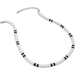 the men thing WHITE EARTHY APPEAL - Beaded Necklace - Black & White Beaded Necklace for Men & Boys (20 inch with adjustable cable chain)-picture-52
