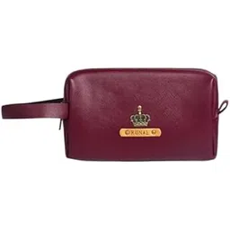 the messy corner Personalized Travel Pouch with Name & Charm, Customized Multipurpose Utility Pouch for Women/Shaving Vegan Leather Toiletry Bag for Men & Women (Wine)-picture-21