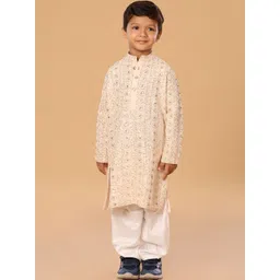 The Mini Trunk Boys Embroidered Mandarin Collar Sequinned Georgette Kurta & Trousers-picture-47