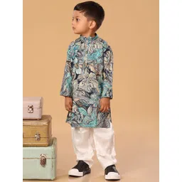 The Mini Trunk Boys Floral Printed Mandarin Collar Regular Kurta with Trousers-picture-34