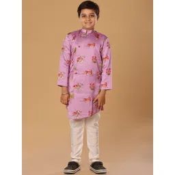 The Mini Trunk Boys Floral Printed Mandarin Collar Straight Kurta With Trouser-picture-15