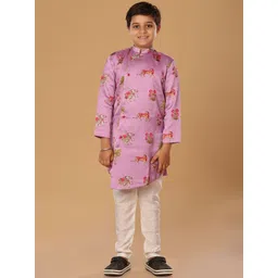 The Mini Trunk Boys Floral Printed Mandarin Collar Straight Kurta With Trousers-picture-16