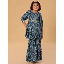 The Mini Trunk Girls Abstract Printed Mirror Work Kurta with Sharara-picture-17