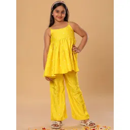 The Mini Trunk Girls Ethnic Motifs Embroidered Regular Thread Work Kurta with Palazzos-picture-27