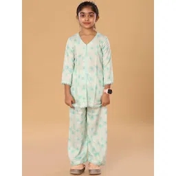 The Mini Trunk Girls Floral Printed Kurti with Trousers-picture-16