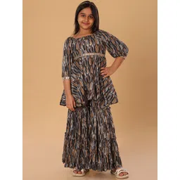 The Mini Trunk Girls Printed Regular Mirror Work Kurta with Sharara-picture-32