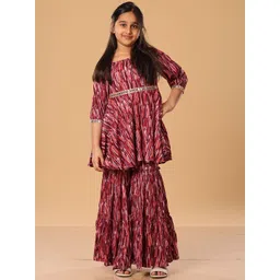 The Mini Trunk Girls Striped Printed Mirror Work Kurta Set-picture-13
