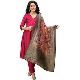 The Mom Store Maternity and Nursing Kurta Set with Dupatta | Front Zipper for Easy Feeding | Trendy Stylish Kurta Sets for Woman | Pre and Post Pregnancy Wear | Raw Silk-picture-12