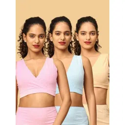 The Mom store Beige, Blue & Pink Cotton Maternity Fit Bra - Pack of 3-picture-45