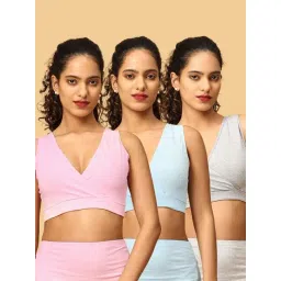 The Mom store Beige, Blue & Pink Cotton Maternity Fit Bra - Pack of 3-picture-27