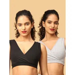 The Mom Store Black & Grey Cotton Maternity Bra - Pack of 2-picture-32