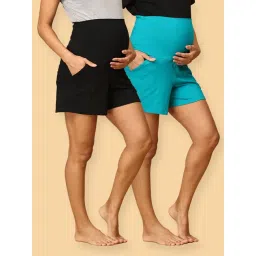 The Mom Store Black & Teal Cotton Solid Shorts Pack Of - 2-picture-16