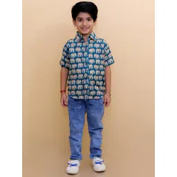 The Mom Store Boys Blue Cotton Printed Shirt-picture-39