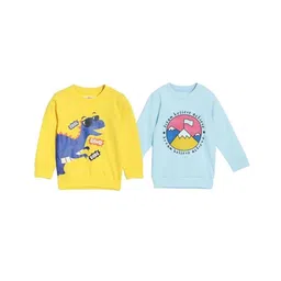 The Mom Store Cotton Blend Knit Pack Of 2 Full Sleeves Dinosaur & Typography Printed Light Winter Sweatshirts - Light Blue & Yellow-picture-41