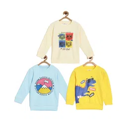 The Mom Store Cotton Blend Knit Pack Of 3 Full Sleeves Dinosaur & Typography Printed Light Winter Sweatshirts - Multi Colour-image-16