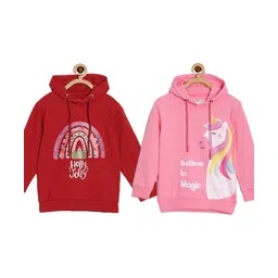 The Mom Store Cotton Knit Christmas Theme Pack Of 2 Full Sleeves Unicorn & Typography Printed Light Winterwear Hooded Sweatshirts - Multi Colour-picture-26