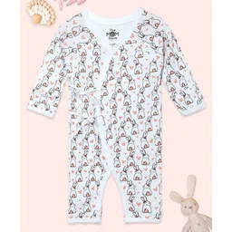 The Mom Store Cotton Knit Full Sleeves Hearts & Bunnies Printed Romper - White-picture-41