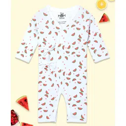 The Mom Store Cotton Knit Full Sleeves Watermelon Printed Romper - White-picture-42