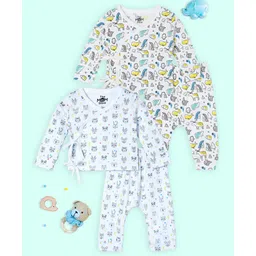 The Mom Store Cotton Knit Pack Of 2 Full Sleeves Animals Printed Jhablas & Pajamas Set - Multi Colour-image-14