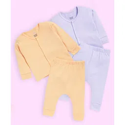 The Mom Store Cotton Knit Pack Of 2 Full Sleeves Solid Jhablas & Coordinating Pajamas Set - Orange & Lavender-image-43