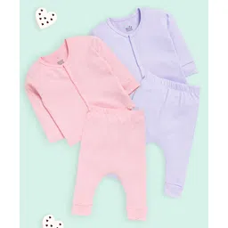 The Mom Store Cotton Knit Pack Of 2 Full Sleeves Solid Jhablas & Coordinating Pajamas Set - Pink & Lavender-image-36