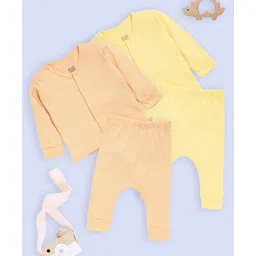 The Mom Store Cotton Knit Pack Of 2 Full Sleeves Solid Jhablas & Coordinating Pajamas Set - Yellow & Orange-image-10